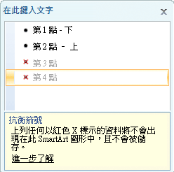 有紅色 X 的文字窗格