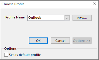 接受 [選擇設定檔] 對話方塊中的預設 Outlook 設定
