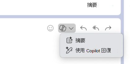 選取的 Copilot 圖示可展開顯示 [摘要] 和 [使用 Copilot 回覆] 的下拉式功能表。