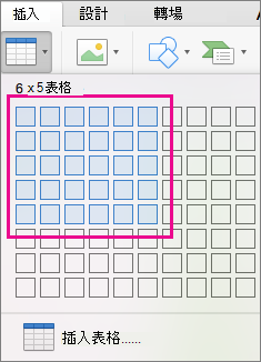 插入含有格線的表格