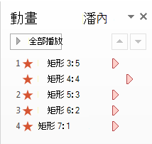 點選 ANIMATIONS，然後點 Animation Pane 來顯示動畫面板。冒號右側的數字反映矩形中的數字。