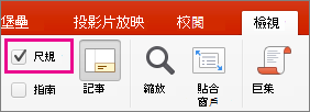 [檢視] 索引標籤上的 [尺規] 核取方塊