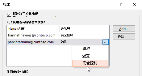 為使用者設定完全控制權