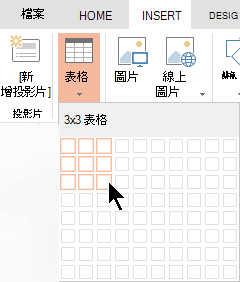 在「插入」標籤中，選擇「表格」。