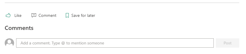 SharePoint 頁面的留言區讓讀者能向作者提供回饋。