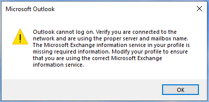Outlook cannot log on.