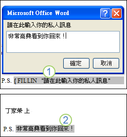 作用中的 FILLIN 功能變數
