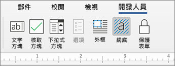 具有內容控制項的開發人員索引標籤