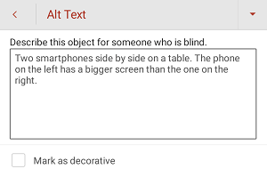 Android 版 PowerPoint 中的替代文字對話框。