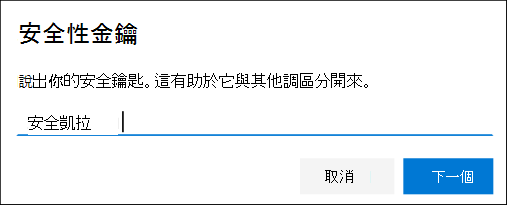 安全資訊頁面，命名你的安全金鑰