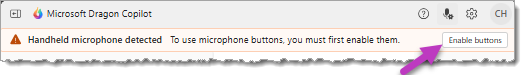 The alert that appears in Dragon Copilot when a configurable microphone is detected on your workstation.