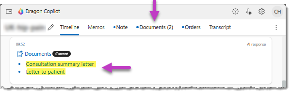 The Documents tab and the links in the Documents card in the Timeline tab.