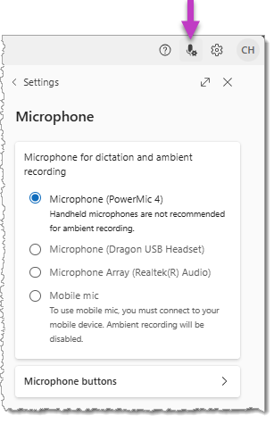 The Microphone settings screen.