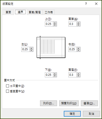 版面設定 > 邊界選項