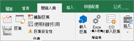 功能區上的 [開發人員] 索引標籤