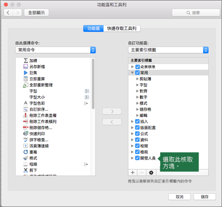 選取 [開發人員] 旁的核取方塊以將其新增至功能區