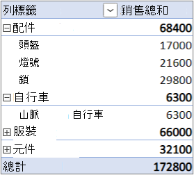 [列] 區域中具有 [值] 欄位的預設版面配置表單