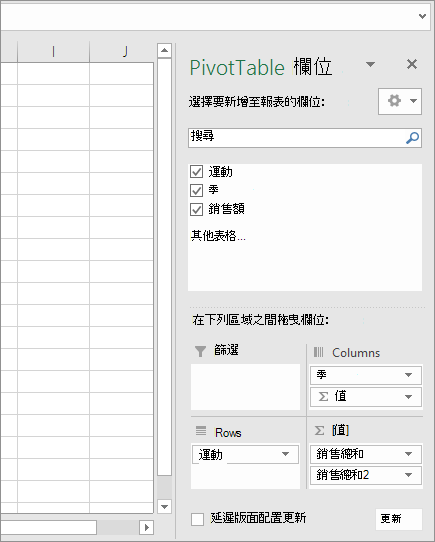 樞紐分析表欄位
