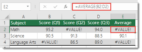 AVERAGE 中的 #VALUE! 錯誤