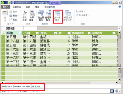 PowerPivot 索引標籤式視窗
