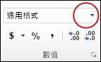 在 [常用] 索引標籤上，數字群組中的數字格式清單。