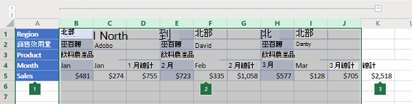 Excel Online 中的欄大綱