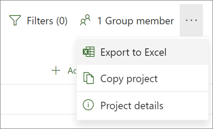 Project 網頁中的功能表顯示匯出至 Excel 選項的螢幕擷取畫面