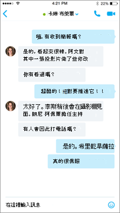 iOS 版商務用 Skype 交談畫面
