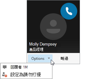 開啟 [選項] 功能表的通話通知的螢幕擷取畫面。