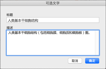 Mac 上的 OneNote 的替换文字对话框。