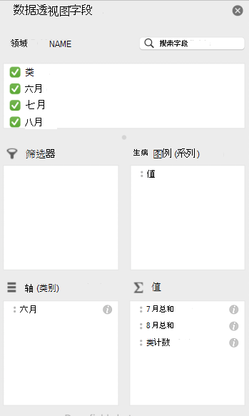 Mac 中的“数据透视图字段”窗格。