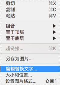 PowerPoint for Mac 中上下文菜单中的“编辑替换文字”选项