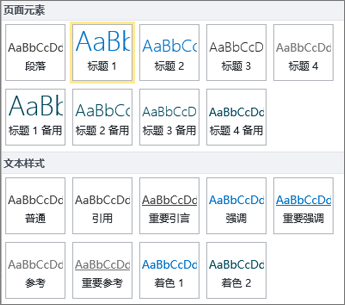 屏幕截图，显示 SharePoint Online 功能区上“样式”组中“页面元素”和“文本样式”可用。