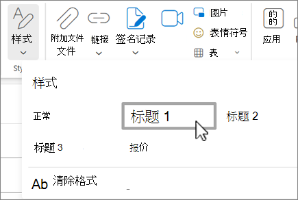 Outlook 网页版中的“样式”菜单。
