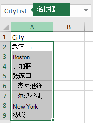 已选择命名区域，名称显示在“地址”框中