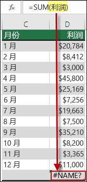 对语法中某个未定义名称的引用导致的 #NAME? 错误