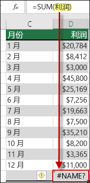 语法中已定义名称的拼写错误导致的 #NAME? 错误