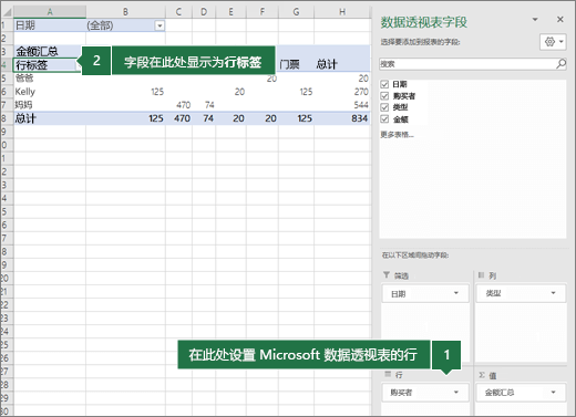 行区域中的字段