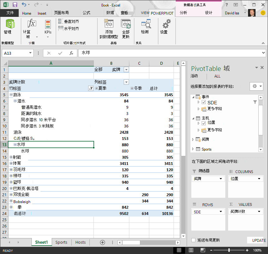 浏览数据透视表中的层次结构