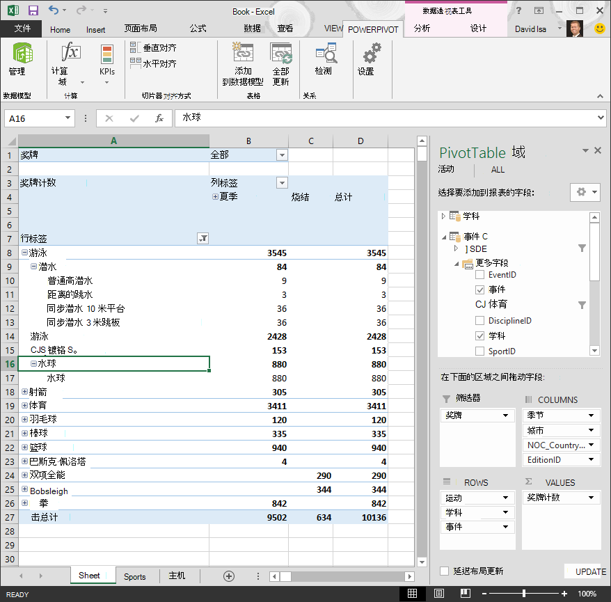 不用层次结构创建的数据透视表