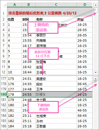 使用拆分查看两个区域的行
