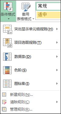 条件格式菜单，其中“管理规则”突出显示