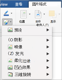 显示“图片效果”菜单上的选项