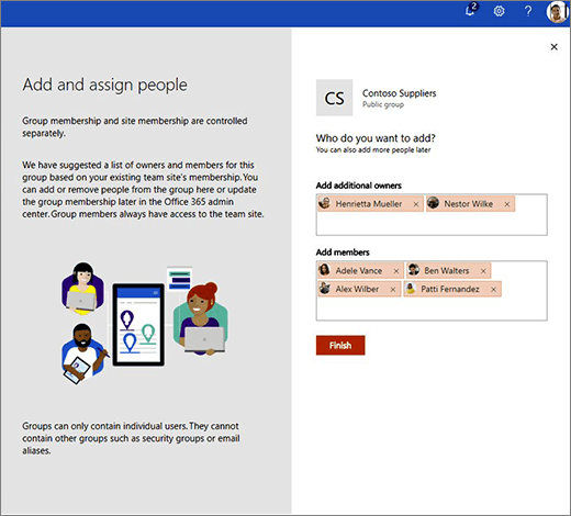 将其他所有者和成员添加到新的 O365 组。
