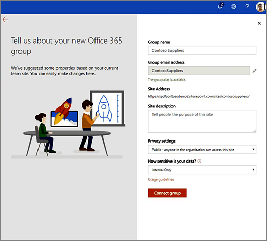 这是“新建 O365 组”属性页。