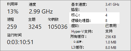 显示核心和逻辑处理器