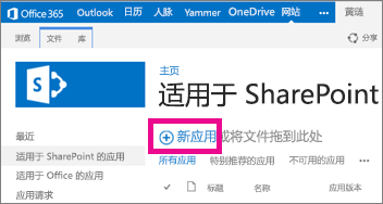 应用程序目录中“适用于 SharePoint 的应用程序”库内的新建应用程序链接