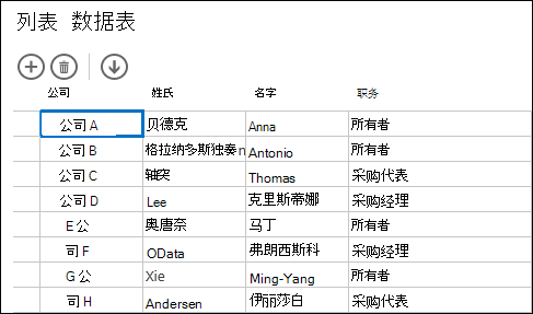 显示客户记录的“数据表”视图