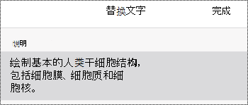 OneNote for iOS 中图像的替换文字对话框。