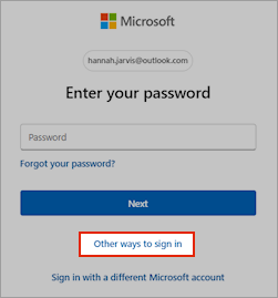 Microsoft帐户登录对话框的屏幕截图，其中突出显示了其他登录方式链接。